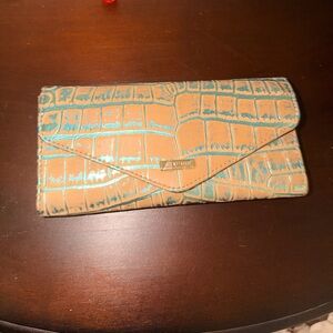 Brahmin Tan and Aqua Croc-Embossed Wallet - mineral ridge Fremont Veronica